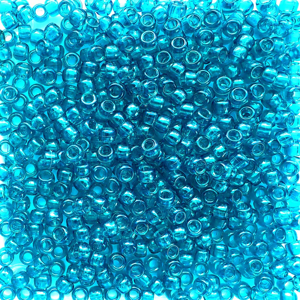 Teal Blue Transparent Plastic Pony Beads 6 x 9mm, 150 beads