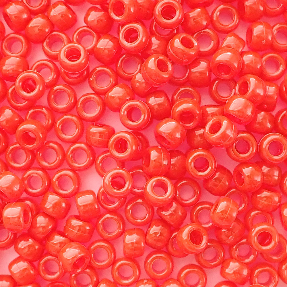 Fire Red Transparent Plastic Pony Beads. Size 6 x 9 mm. Craft Beads. Bulk Pack.