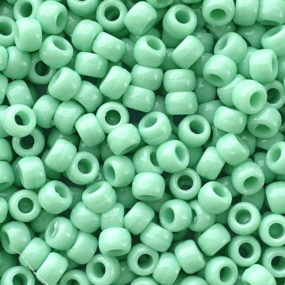 Light Sage Green Plastic Pony Beads. Size 6 x 9 mm. Craft Beads. Bulk Pack.