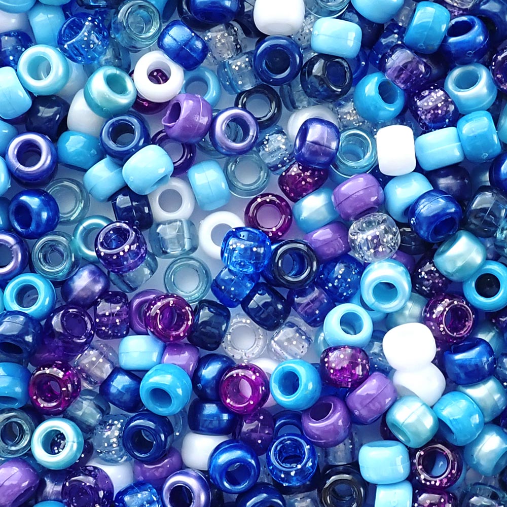 Majestic Sky Blue Purple Mix Plastic Pony Beads 6 x 9mm, 500 beads