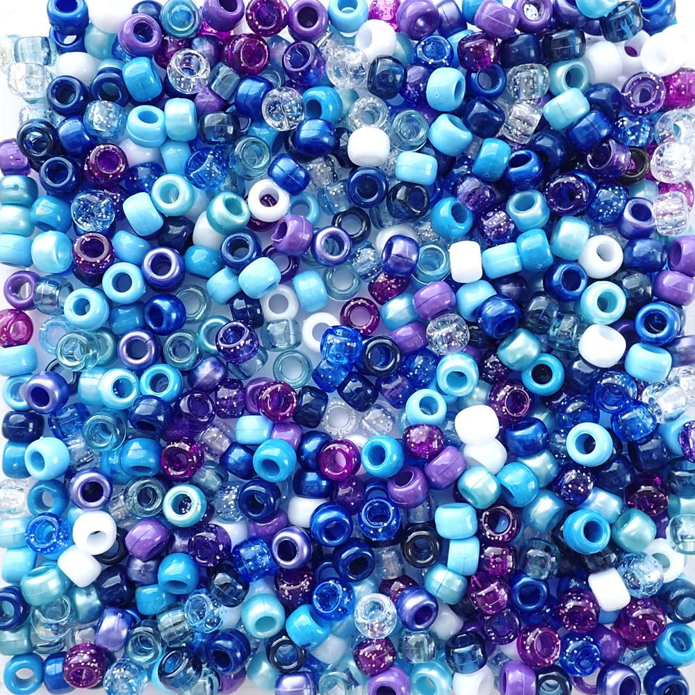 Majestic Sky Blue Purple Mix Plastic Pony Beads 6 x 9mm, 500 beads