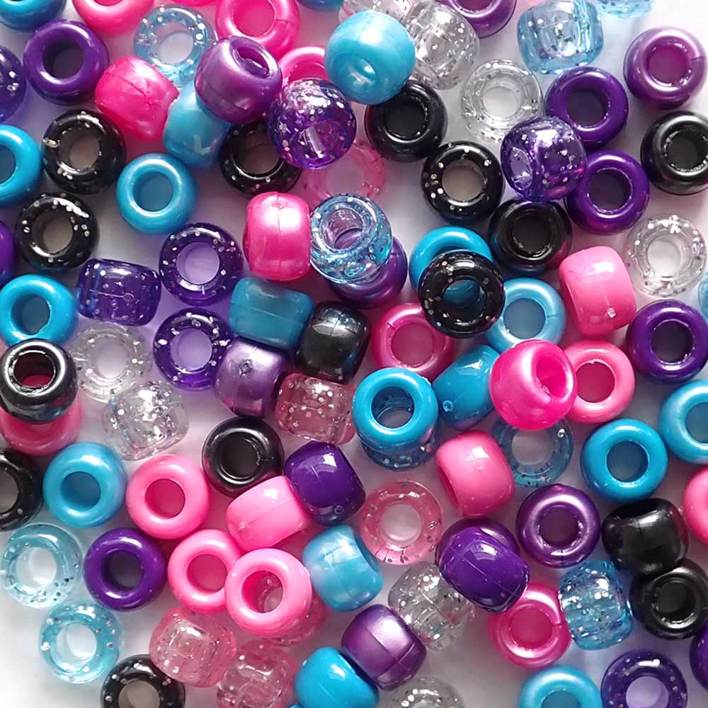 Pop Star Mix Plastic Pony Beads 6 x 9mm, 500 beads