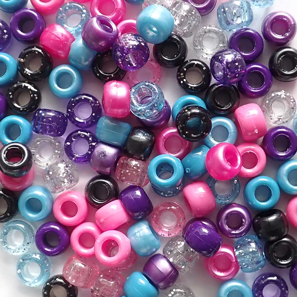 Pop Star Mix Plastic Pony Beads 6 x 9mm, 500 beads