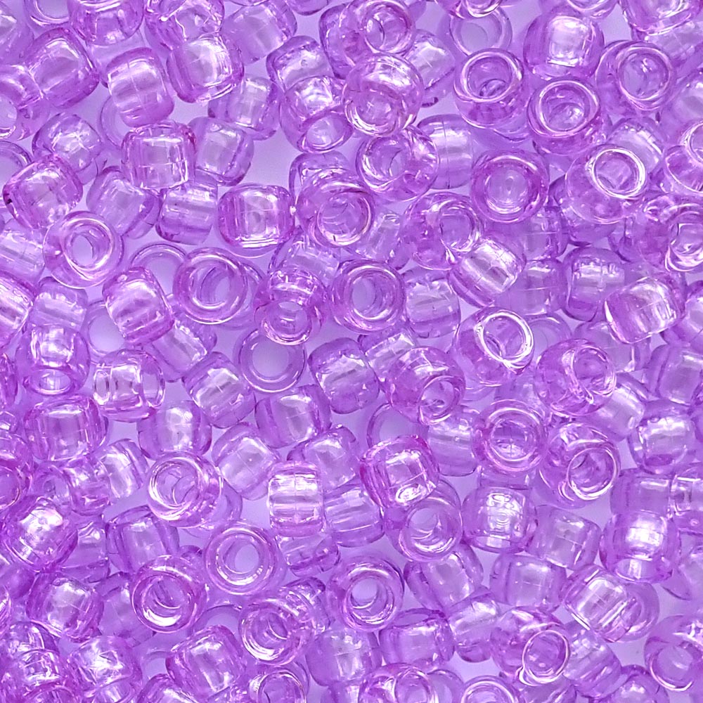 Light Purple Transparent Plastic Pony Beads. Size 6 x 9 mm. Craft Beads. Bulk Pack.