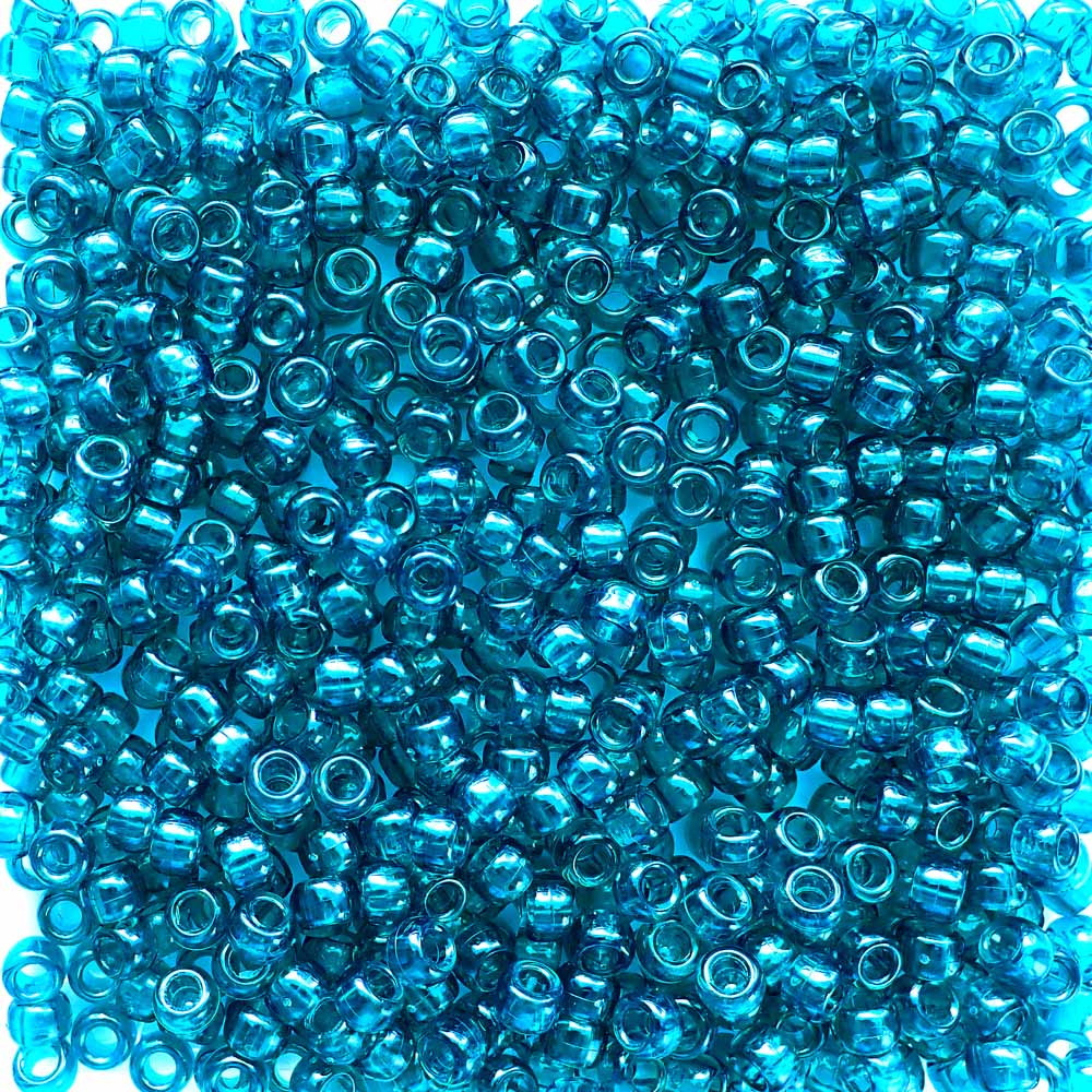 Turquoise Transparent Plastic Craft Pony Beads 6x9mm, 500 beads