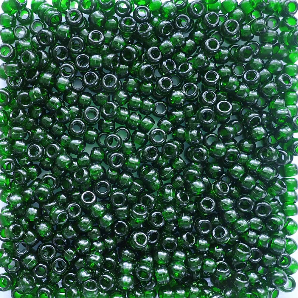 Deep Emerald Green Transparent Plastic Pony Beads 6 x 9mm, 500 beads