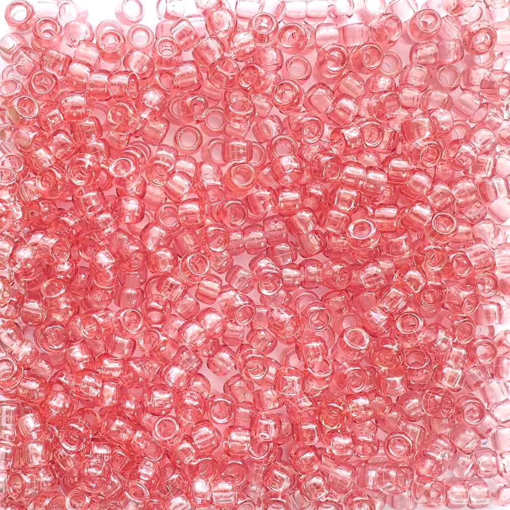 Medium Coral Transparent Plastic Pony Beads 6 x 9mm, 150 beads