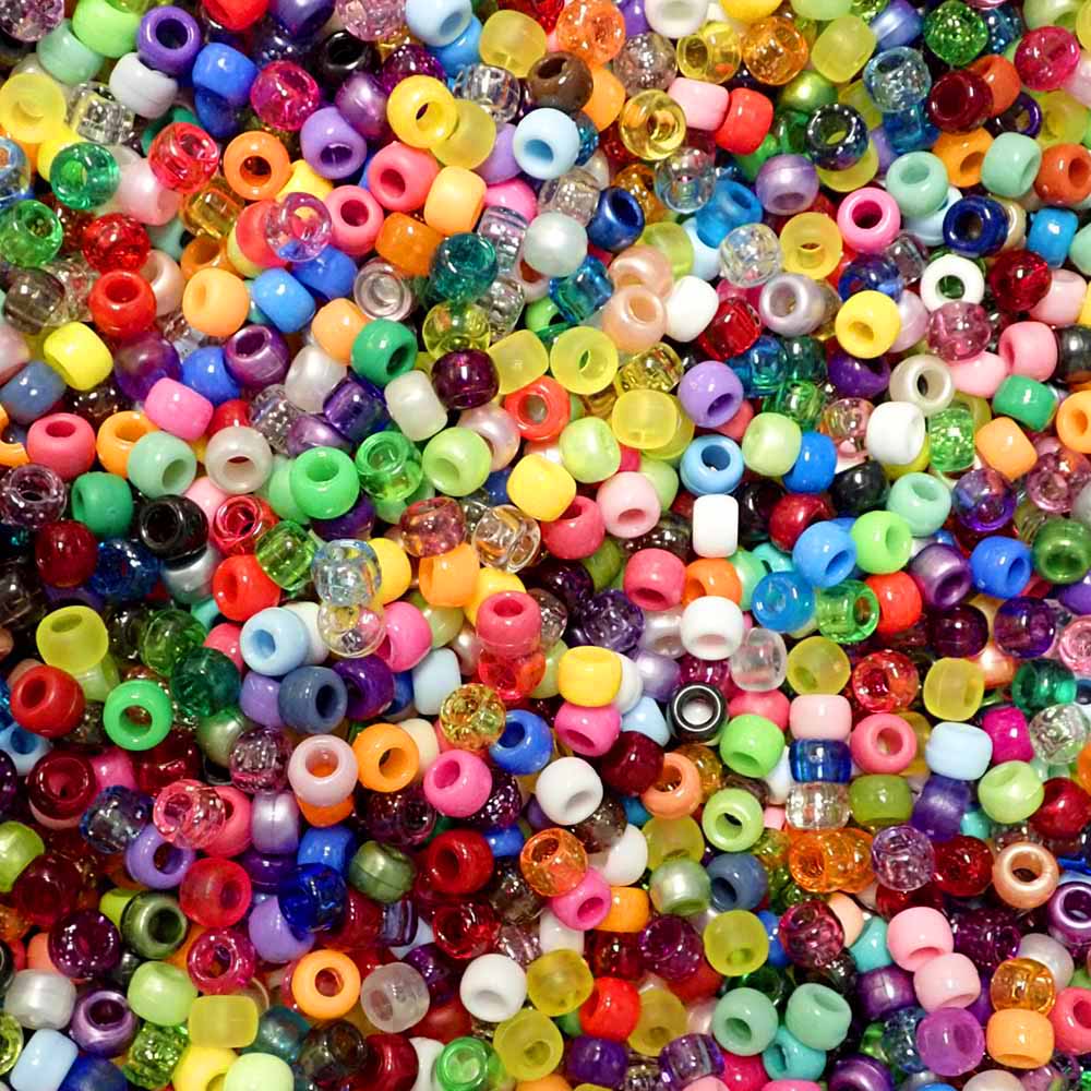 Surprise Mix (Random Colors) Plastic Pony Beads 6  x 9mm, 1500 beads