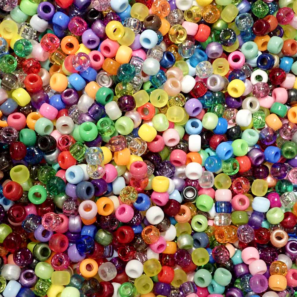 Surprise Mix (Random Colors) Plastic Pony Beads 6  x 9mm, 1500 beads