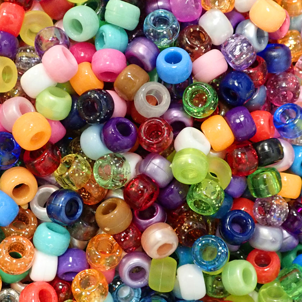 Surprise Mix (Random Colors) Plastic Pony Beads 6  x 9mm, 1500 beads
