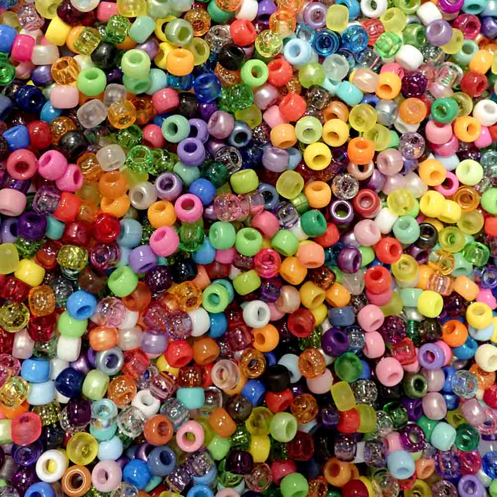 Surprise Mix (Random Colors) Plastic Pony Beads 6  x 9mm, 1500 beads