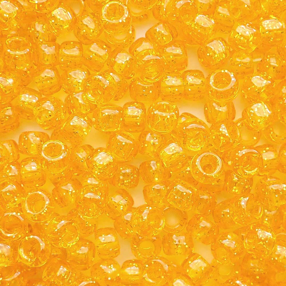 Golden Sun Glitter Plastic Pony Beads 6 x 9mm, 150 beads