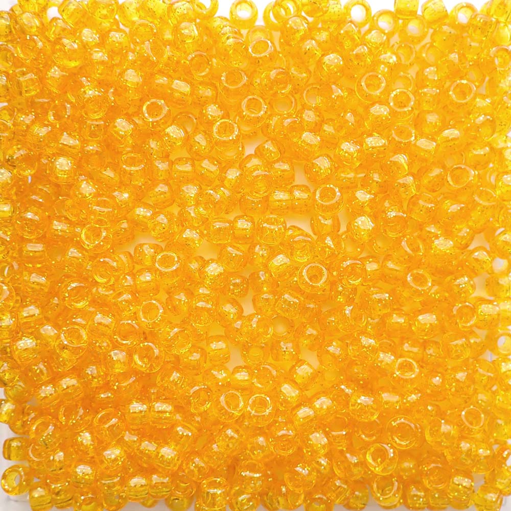 Gold Glitter Plastic Pony Beads 6 x 9mm, 150 beads