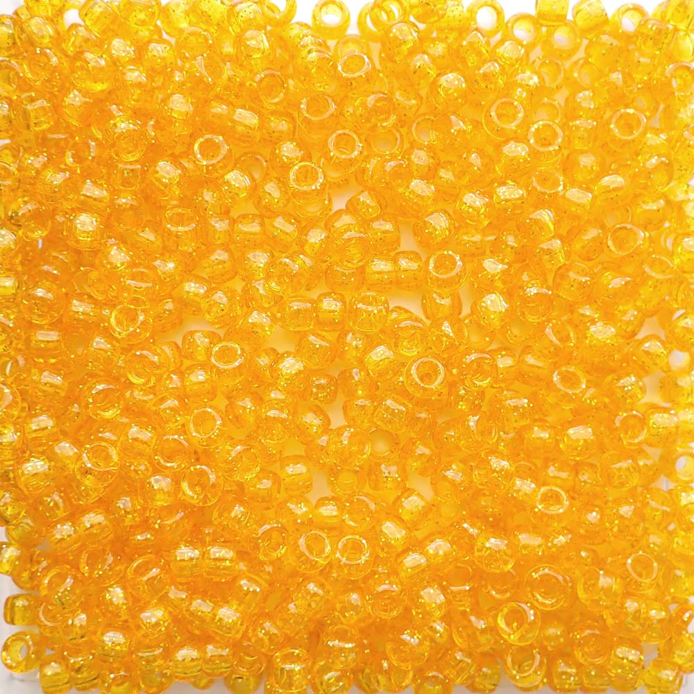 Golden Sun Glitter Plastic Pony Beads 6 x 9mm, 500 beads