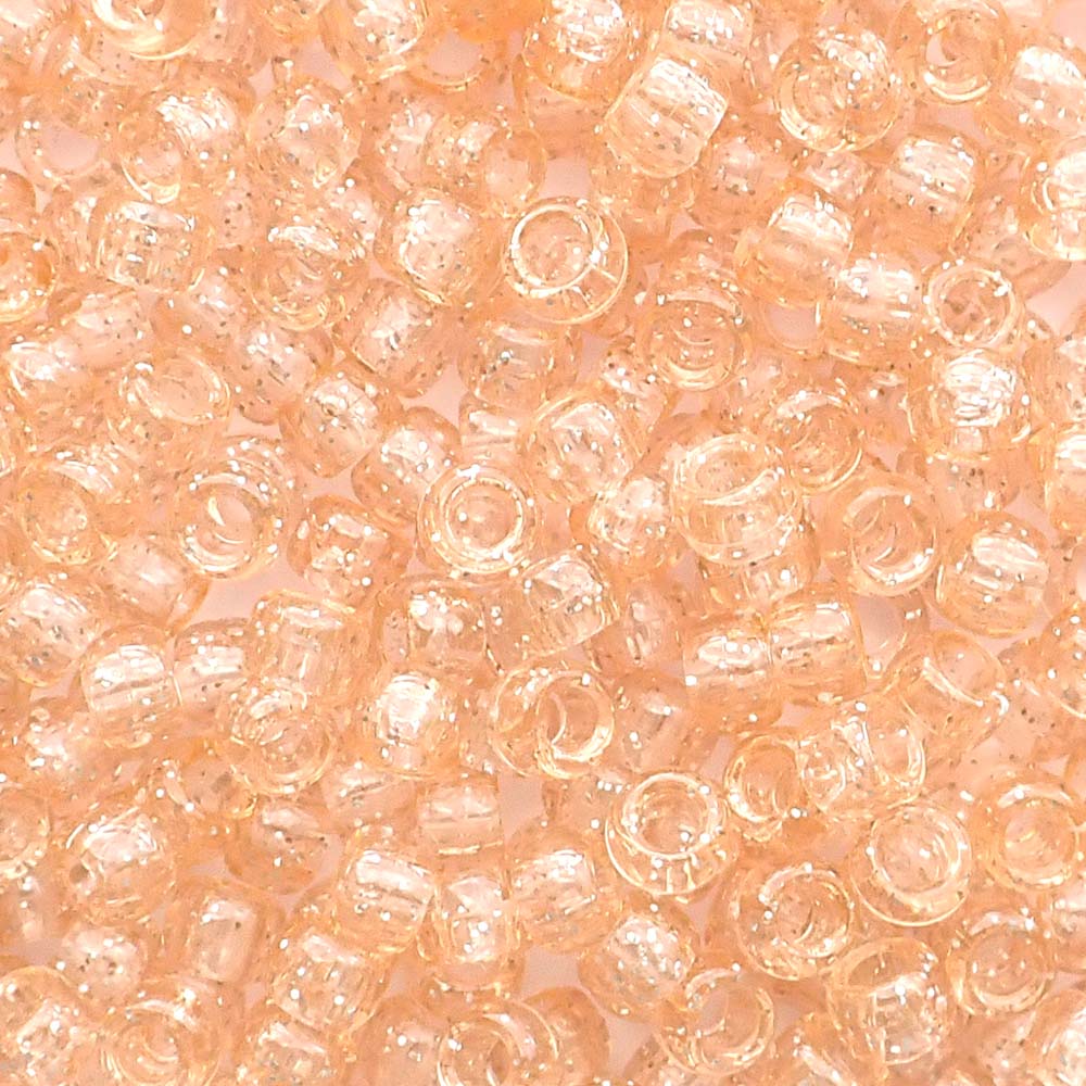 Peach Glitter Plastic Pony Beads. Size 6 x 9 mm. Craft Beads. Bulk Pack.