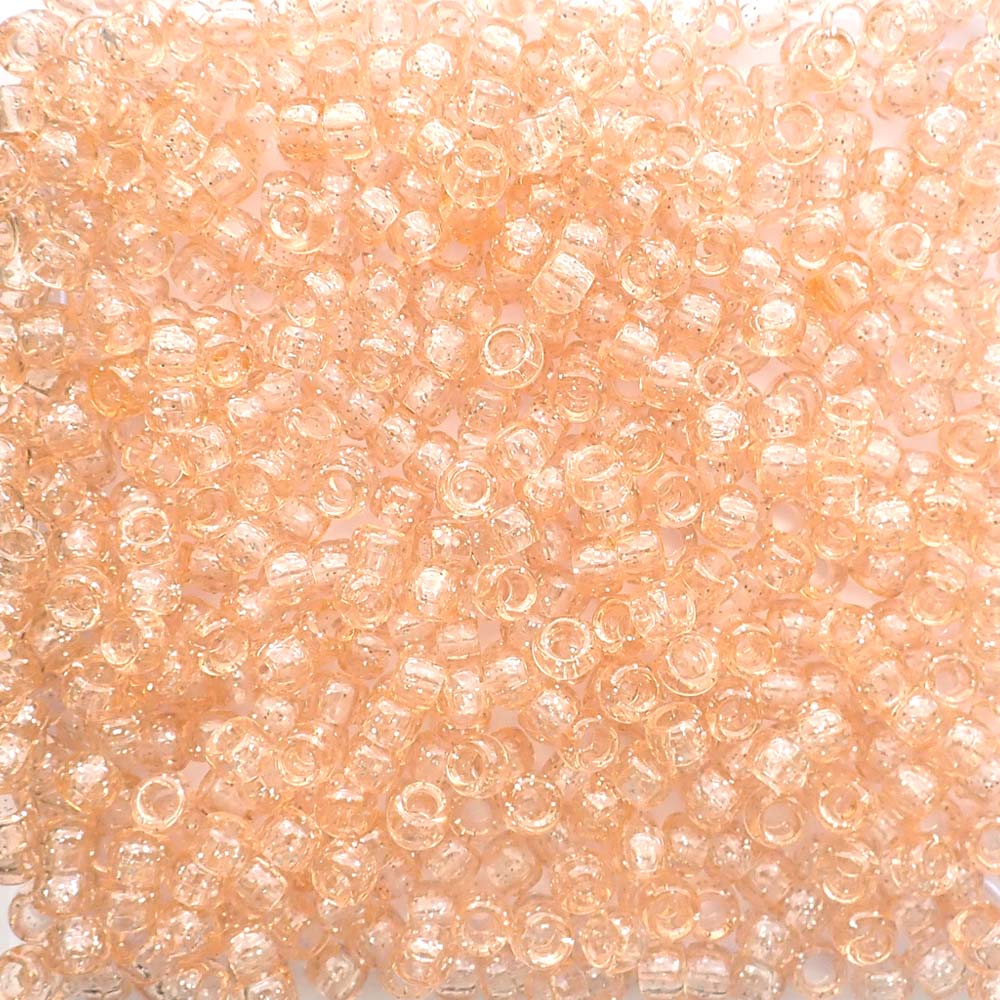 Peach Glitter Plastic Pony Beads 6 x 9mm, 100 beads