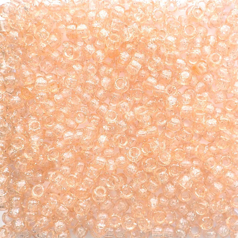 Peach Glitter Plastic Pony Beads 6 x 9mm, 500 beads