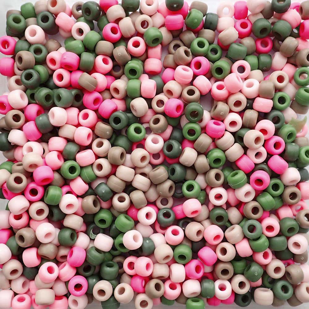 Matte Pink Camouflage Mix Plastic Pony Beads 6 x 9mm, 500 beads