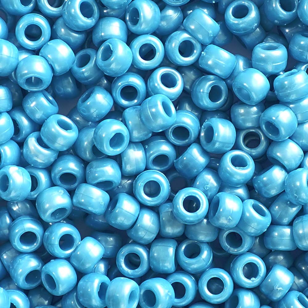 Turquoise Pearl Plastic Pony Beads. Size 6 x 9 mm. Craft Beads. Made in the USA. Bulk Pack.