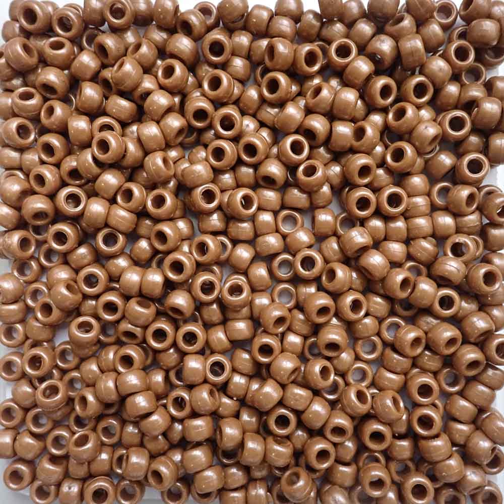 Caramel Brown Pearl Plastic Pony Beads 6 x 9mm, 500 beads