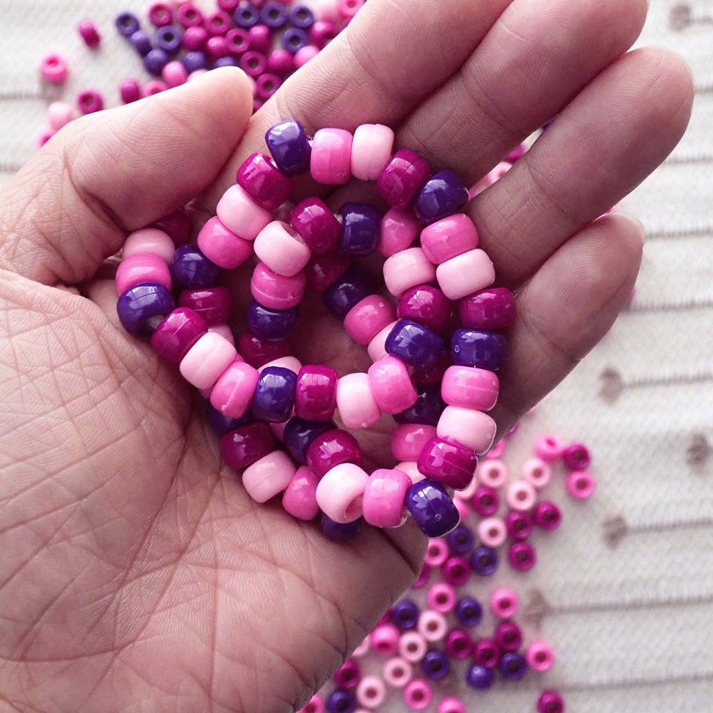Sweet Berry Purple & Pink Mix Plastic Pony Beads 6 x 9mm, 500 beads