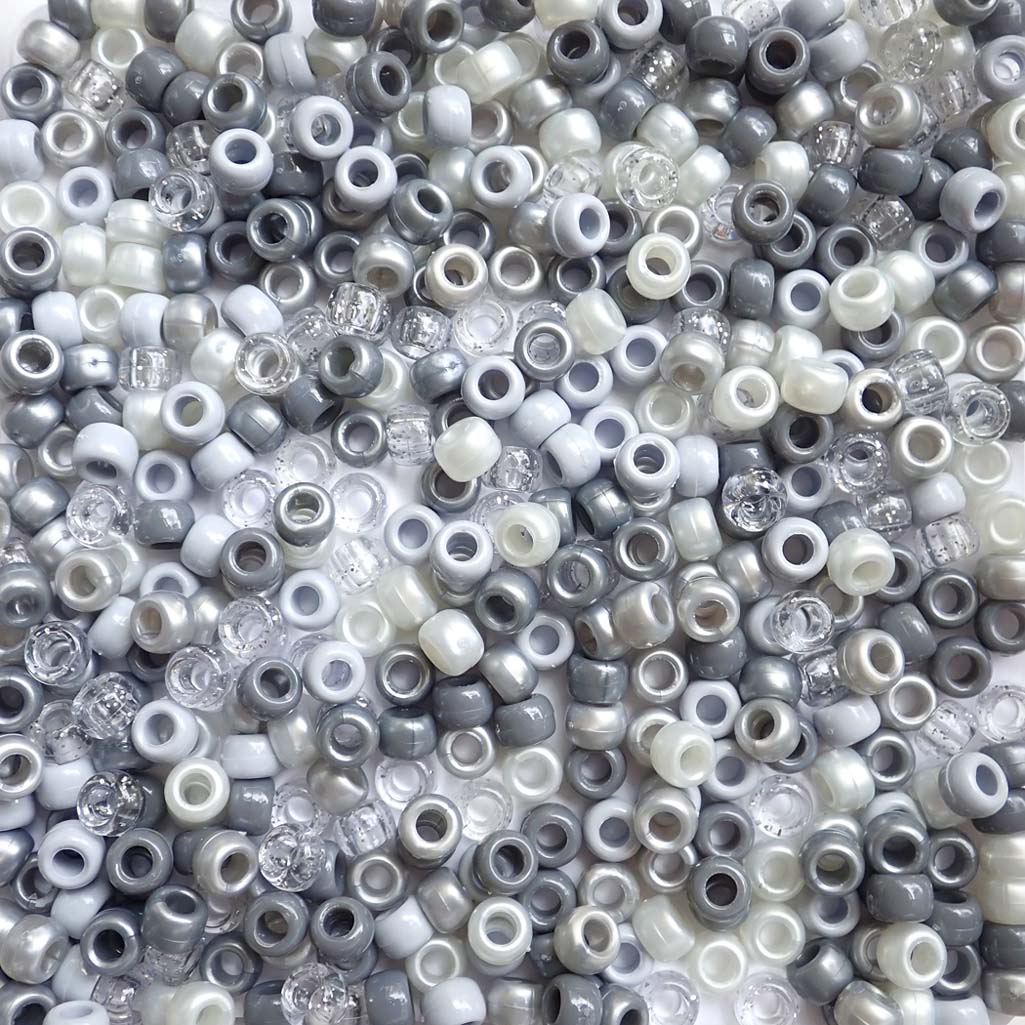 Gray Shadows Mix Plastic Pony Beads, 6x9mm, 500 beads