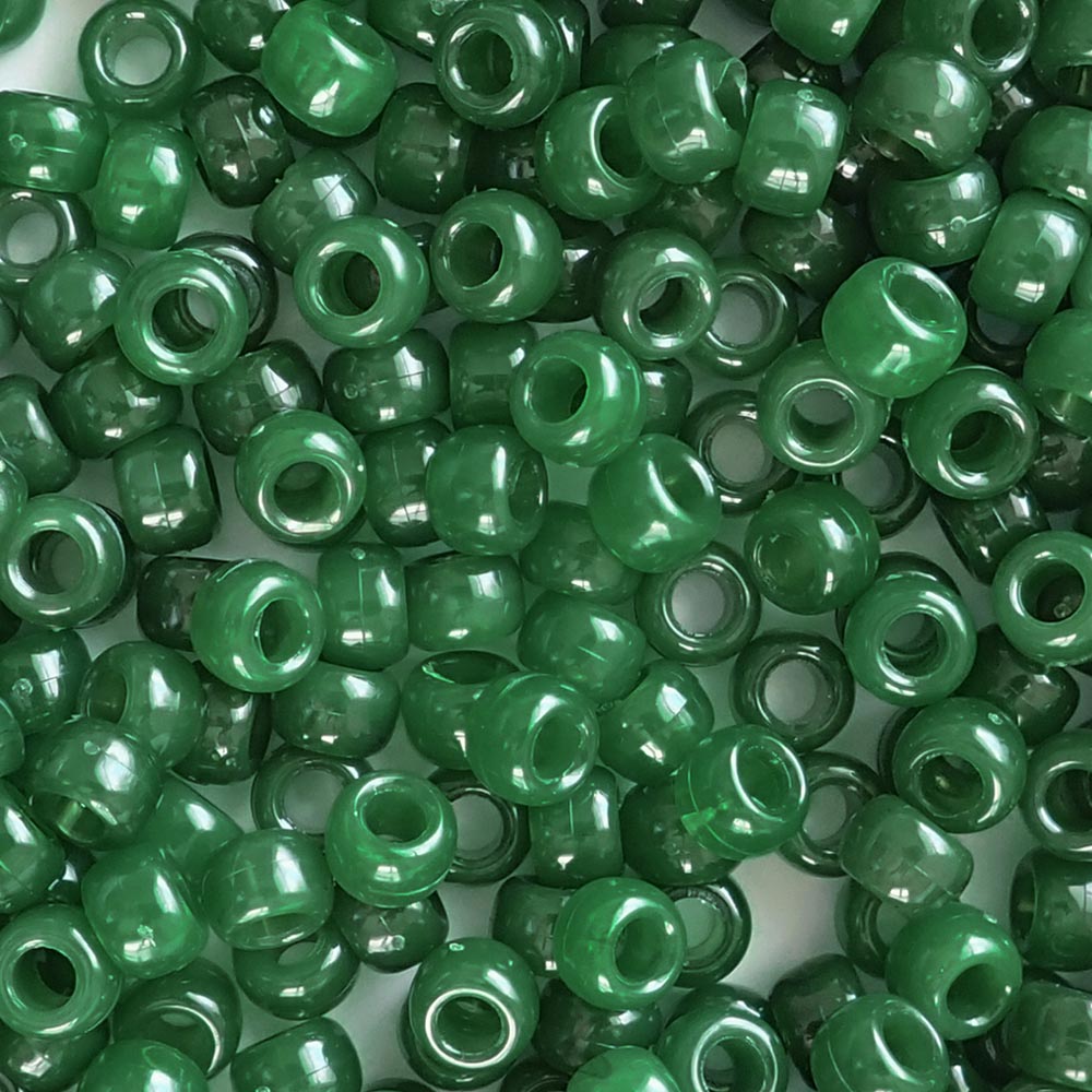 Malachite Green Plastic Pony Beads. Size 6 x 9 mm. Craft Beads. Made in the USA. Bulk Pack.
