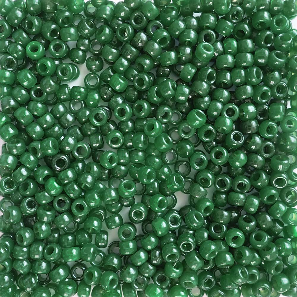 Malachite Green Plastic Pony Beads. Size 6 x 9 mm. Craft Beads. 