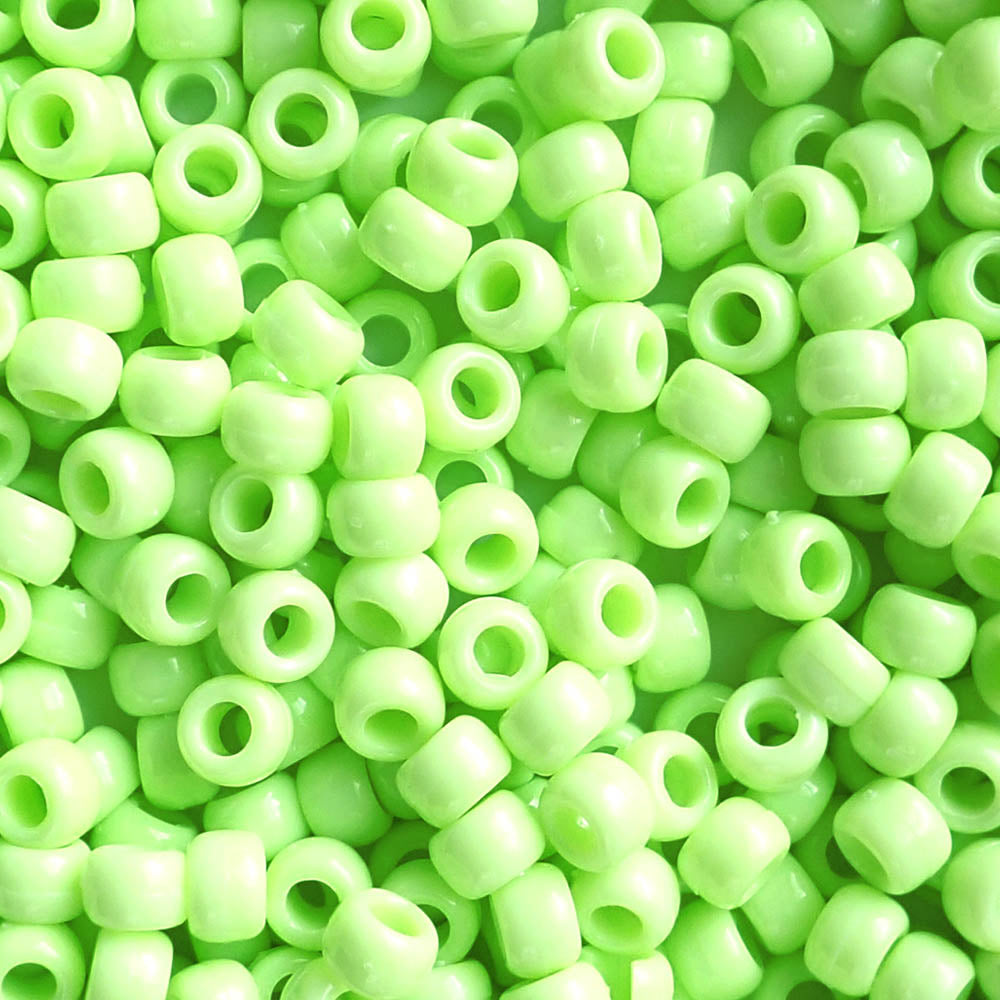 Pastel Lime Plastic Pony Beads. Size 6 x 9 mm. Craft Beads. Made in the USA. Bulk Pack.