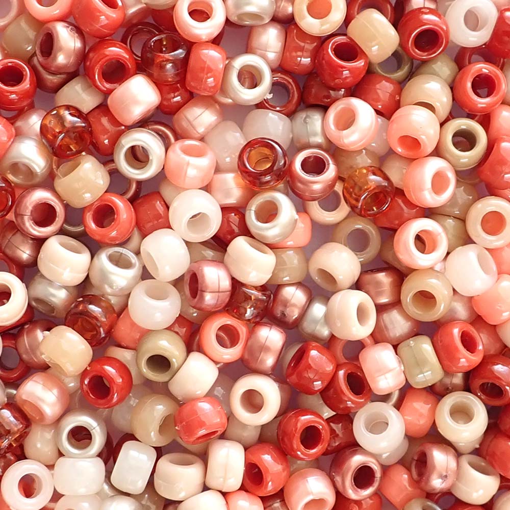 Boho Earth Tones Plastic Pony Beads. Size 6 x 9 mm. Craft Beads.