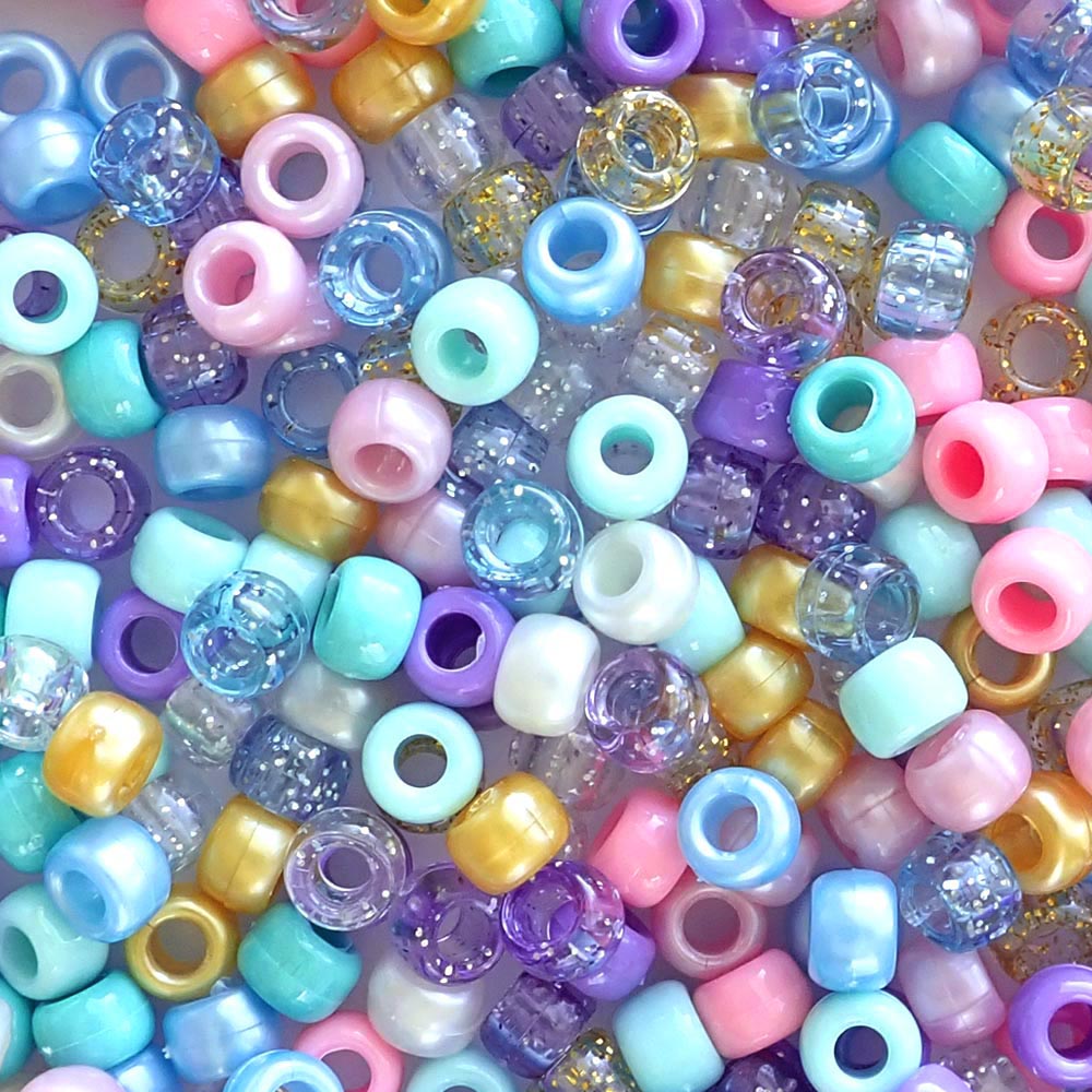 Mermaid Glam Mix Plastic Pony Beads. Size 6 x 9 mm. Craft Beads.