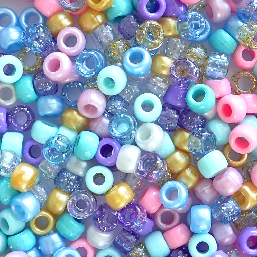 Golden Mermaid Mix Plastic Pony Beads. Size 6 x 9 mm. Craft Beads. Bulk Pack