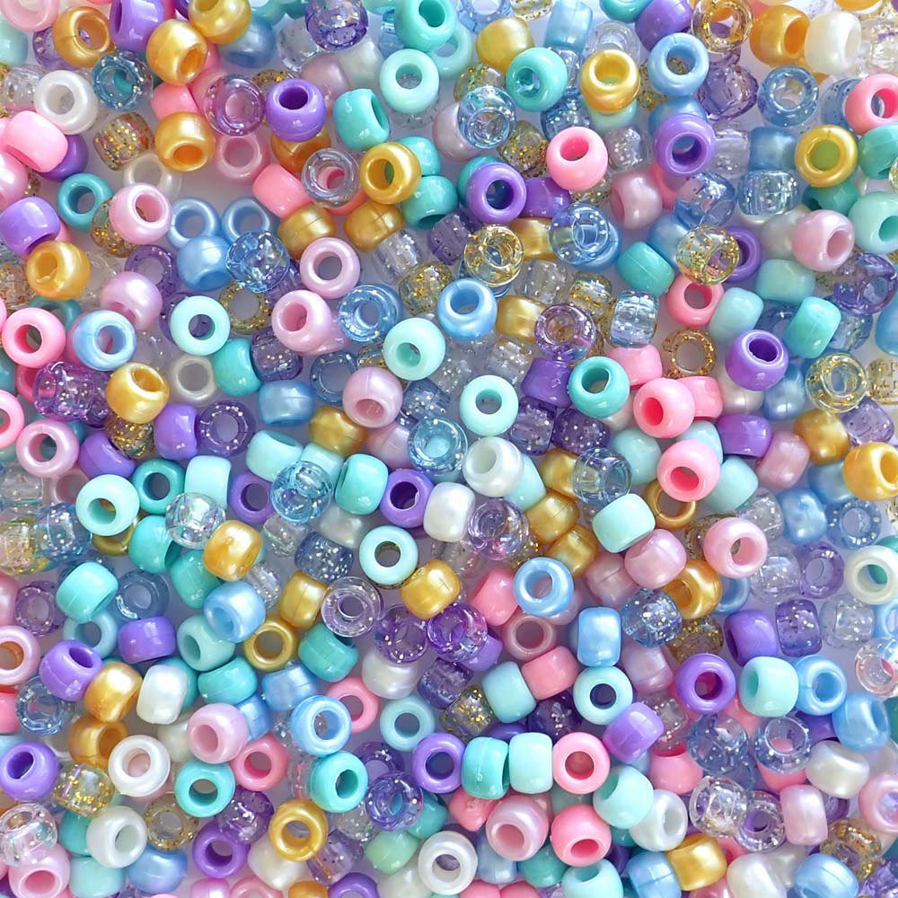 Mermaid Glam Mix Plastic Pony Beads. Size 6 x 9 mm. Craft Beads.
