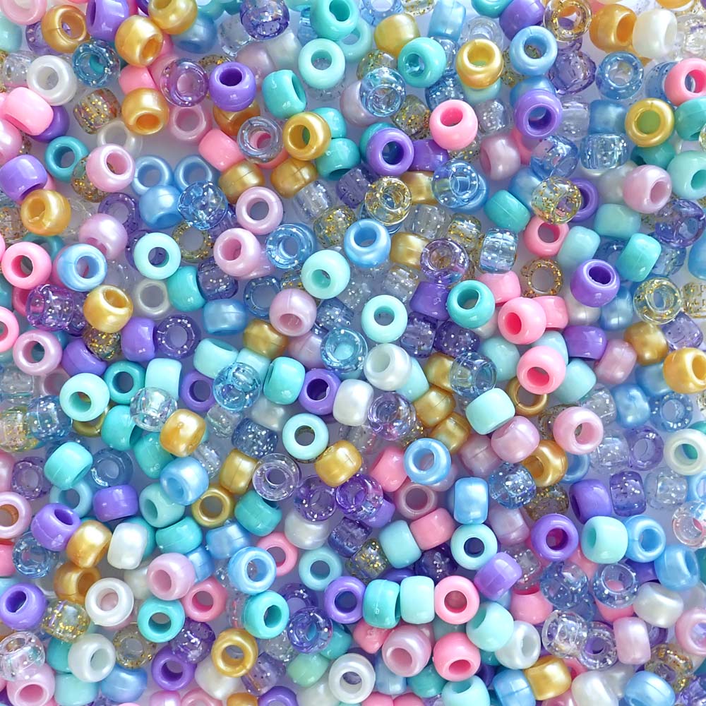 Mermaid Glam Plastic Pony Beads. Size 6 x 9 mm. Craft Beads.