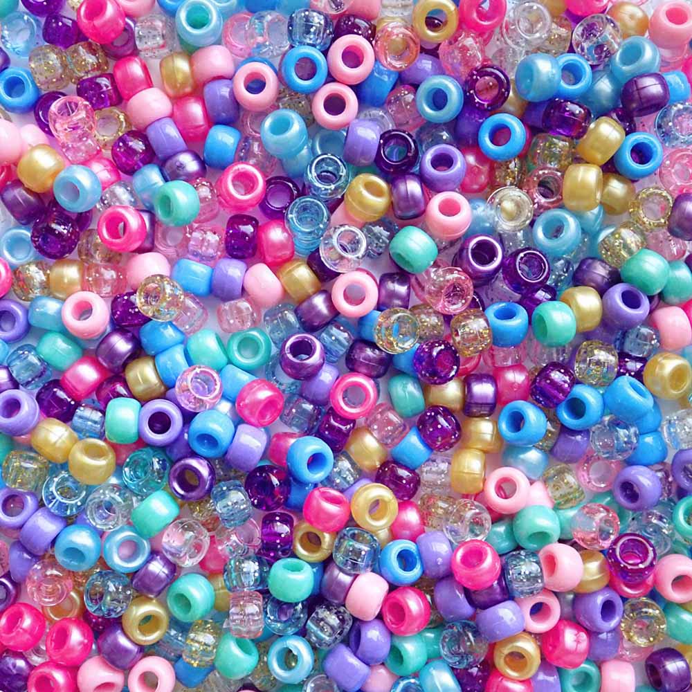 Princess Confetti Mix Plastic Pony Beads, 6x9mm, 500 beads
