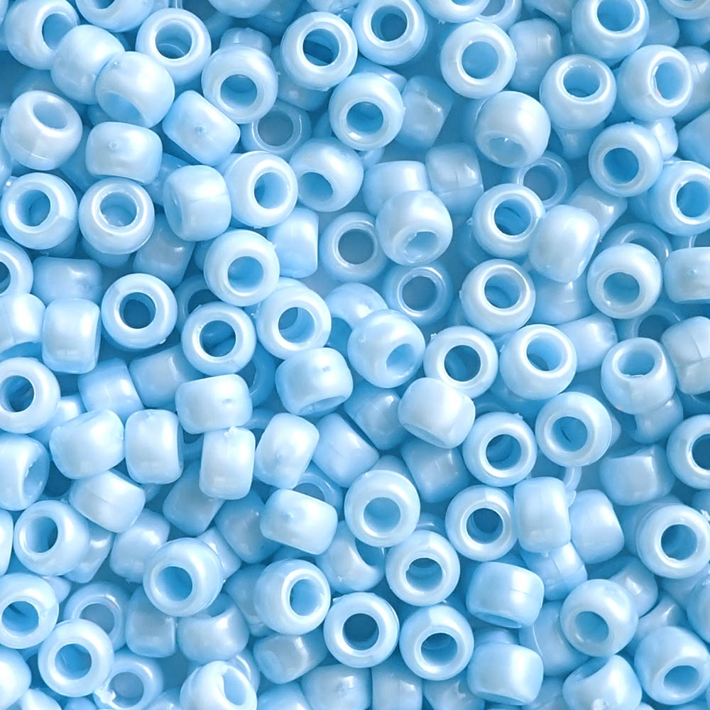 Pale Blue Pearl Plastic Pony Beads. Size 6 x 9 mm. Craft Beads. 