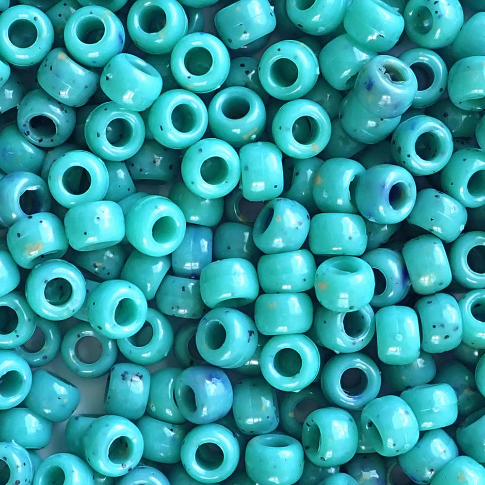 Green Turquoise Plastic Pony Beads. Size 6 x 9 mm. Craft Beads. Made in the USA. Bulk Pack.