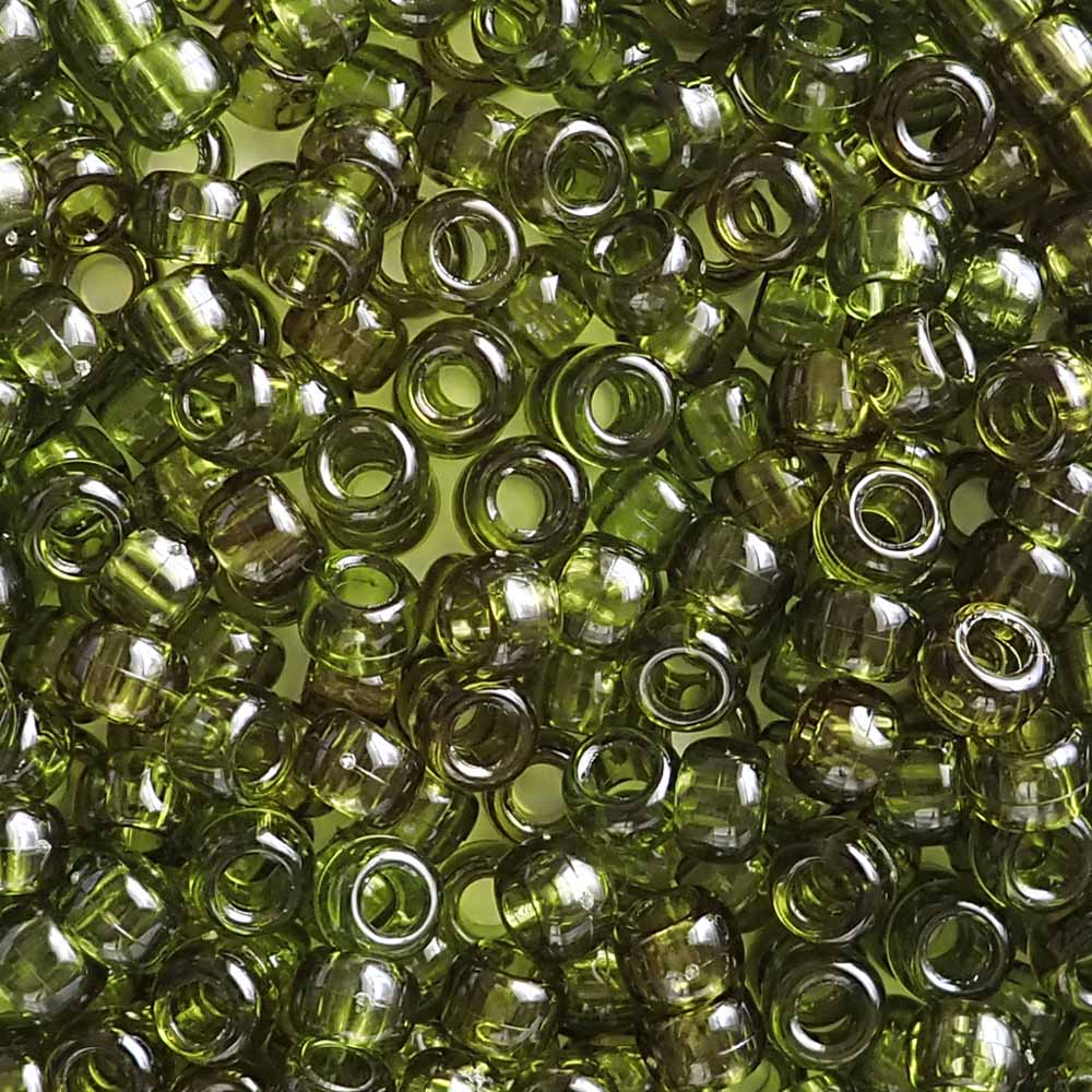 Vintage Avocado Green Plastic Pony Beads. Size 6 x 9 mm. Craft Beads. 