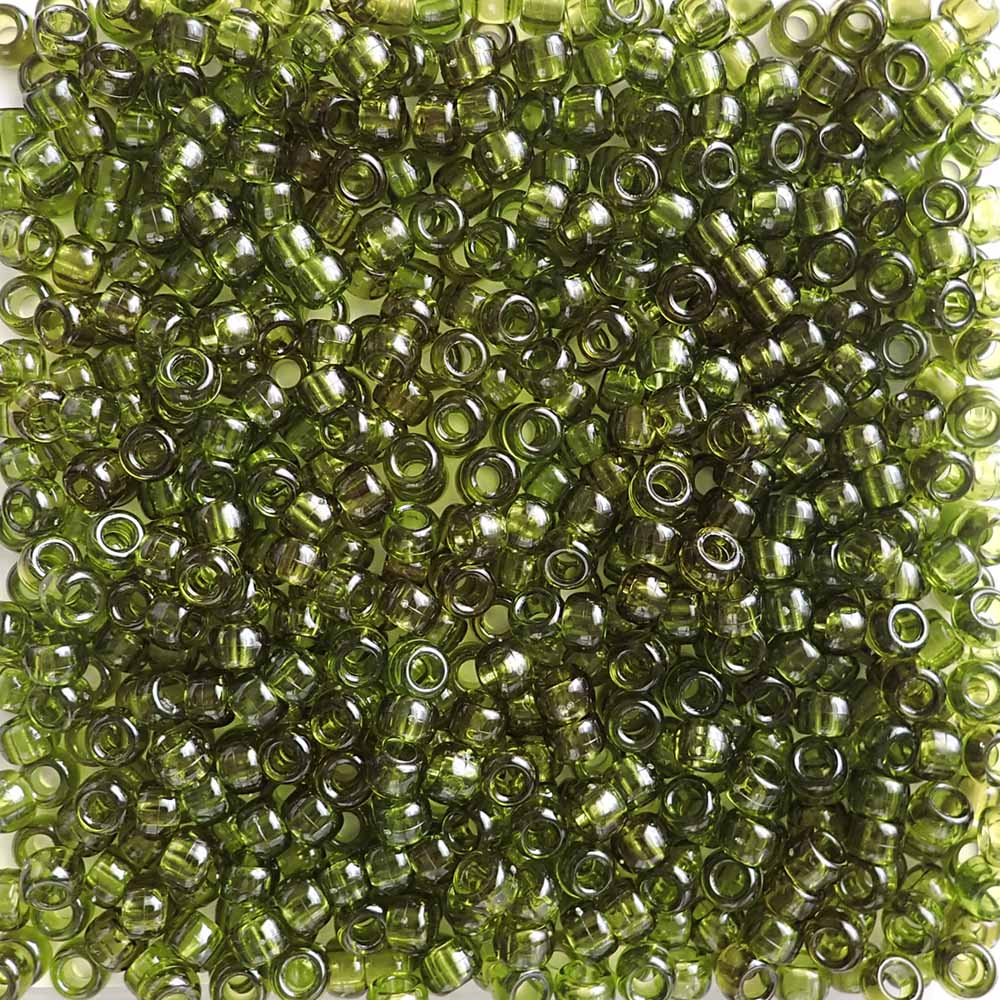 Vintage Avocado Green Plastic Pony Beads. Size 6 x 9 mm. Craft Beads. 