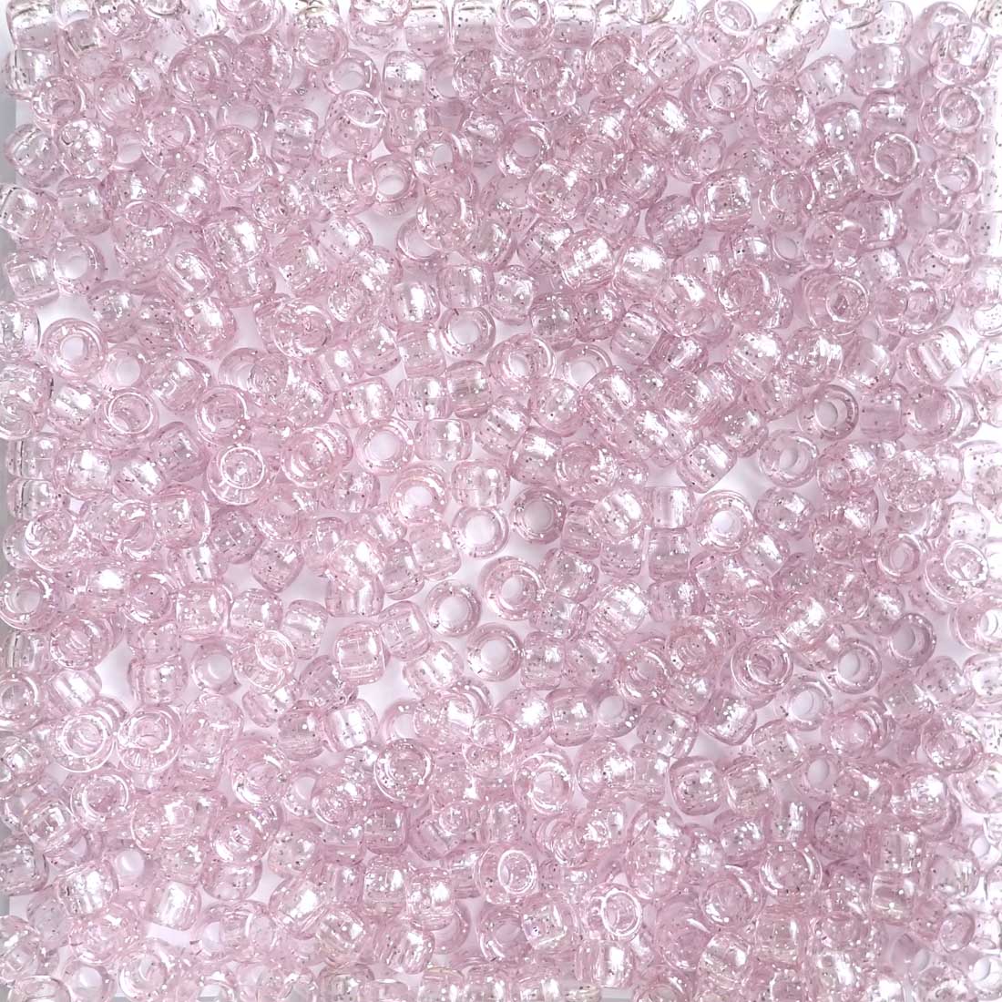 Pale Pink Glitter Plastic Pony Beads. Size 6 x 9 mm. Craft Beads. Made in the USA.
