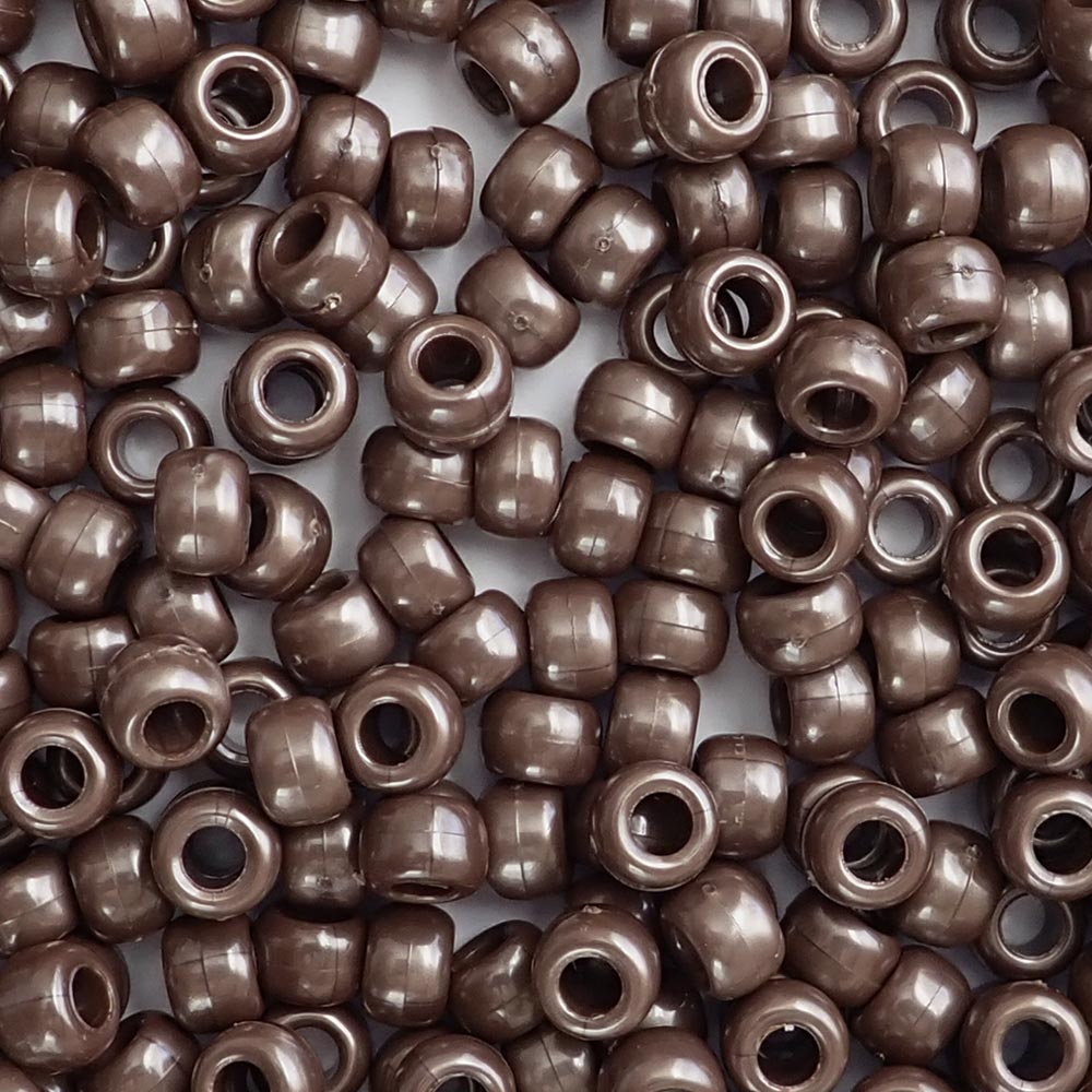 Brown Pearl Plastic Pony Beads. Size 6 x 9 mm. Craft Beads. Made in the USA. Bulk Pack.