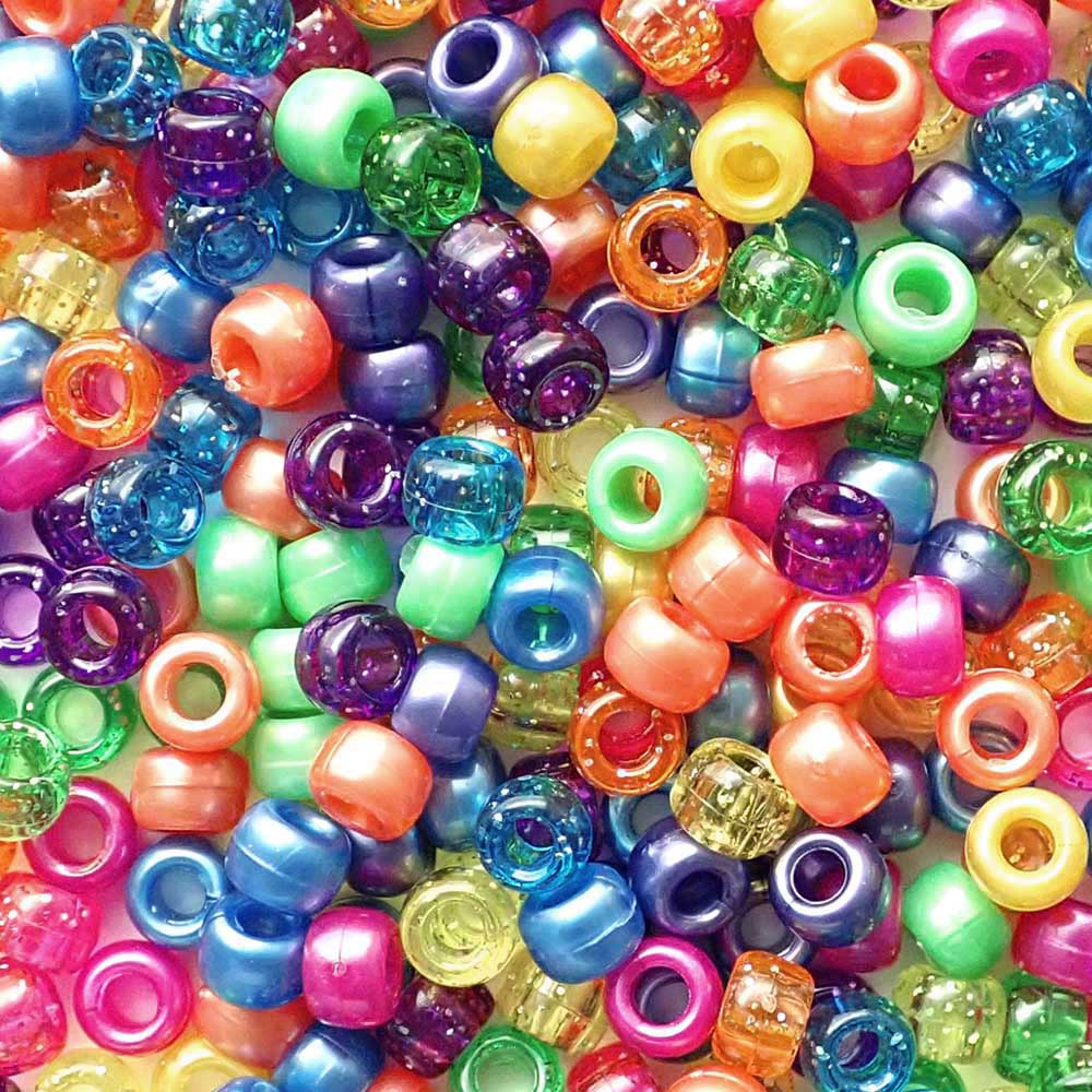 Sparkle & Shimmer Mix Plastic Pony Beads 6 x 9mm, 500 beads