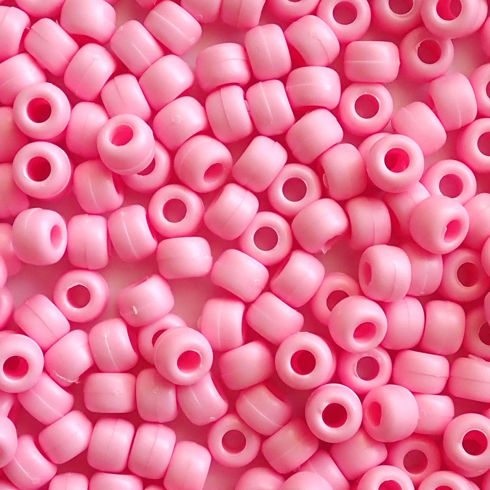 Matte Pink Opaque Plastic Pony Beads 6 x 9mm, 500 beads