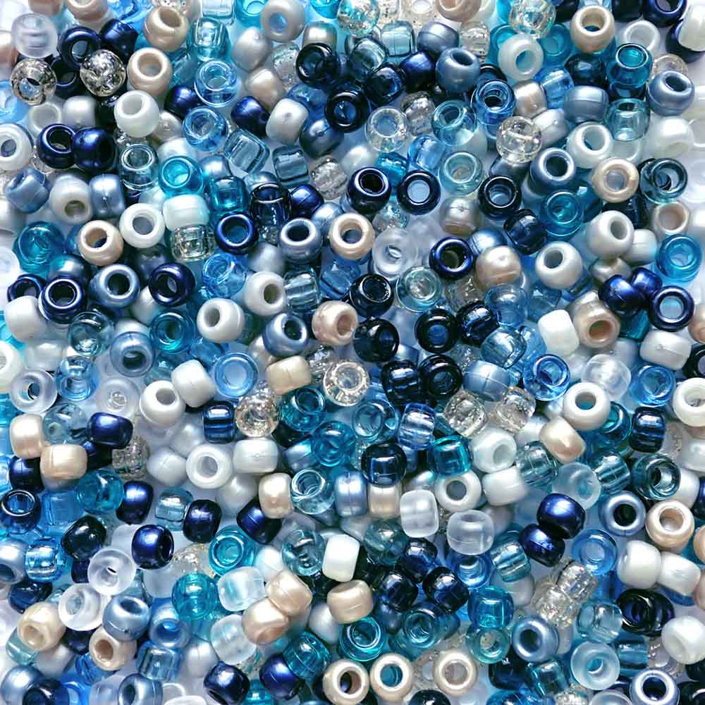 Ocean Dreams Mix Blue Plastic Pony Beads, 6x9mm, 500 beads