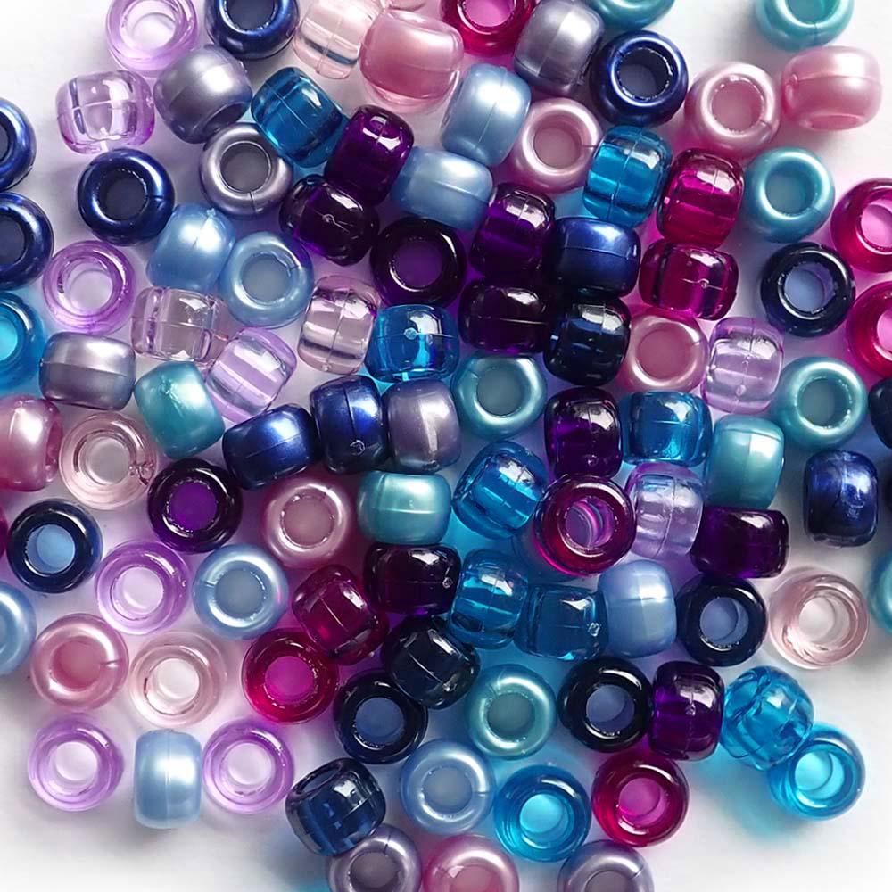 Jewel Tones Mix Plastic Pony Beads 6 x 9mm, 500 beads