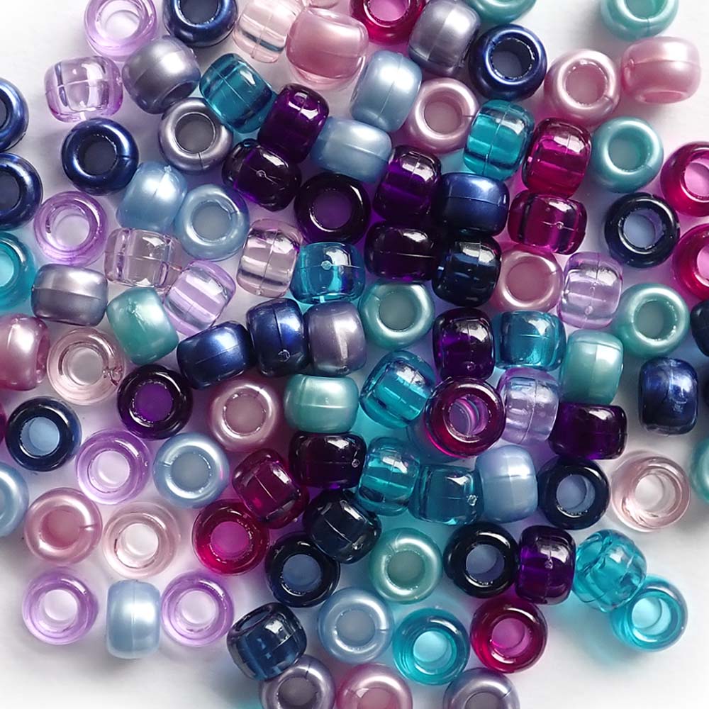 Jewel Tones Mix Plastic Pony Beads 6 x 9mm, 500 beads