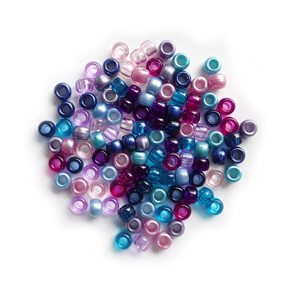 Jewel Tones Mix Plastic Pony Beads 6 x 9mm, 500 beads