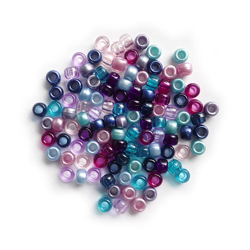Jewel Tones Mix Plastic Pony Beads 6 x 9mm, 500 beads