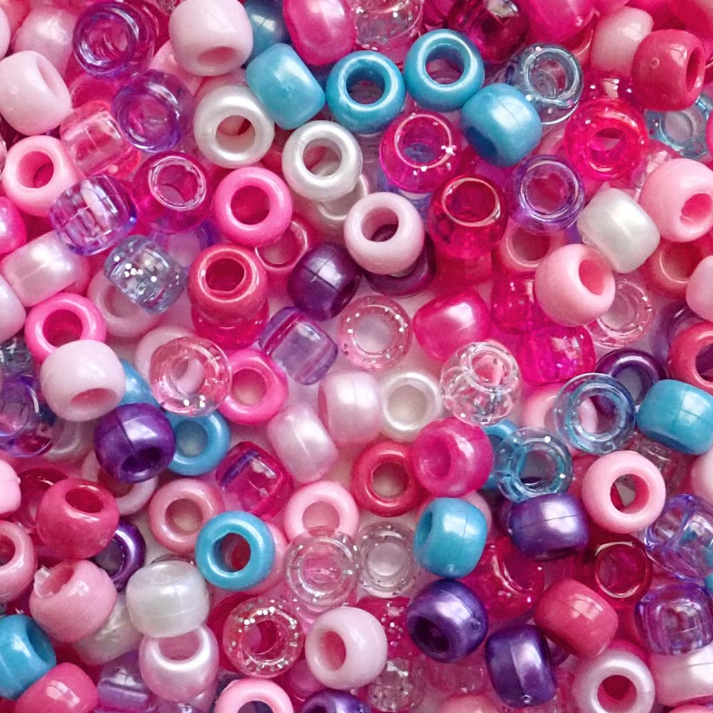 Cosmic Pink Mix Plastic Pony Beads 6 x 9mm, 500 beads