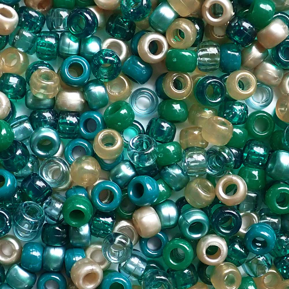 Boho Teal &amp; Green Earth Tones Mix Plastic Pony Beads, 6x9mm, 500 beads